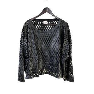 PLANET Black Microfiber Laser Cut Long Sleeve Blouse